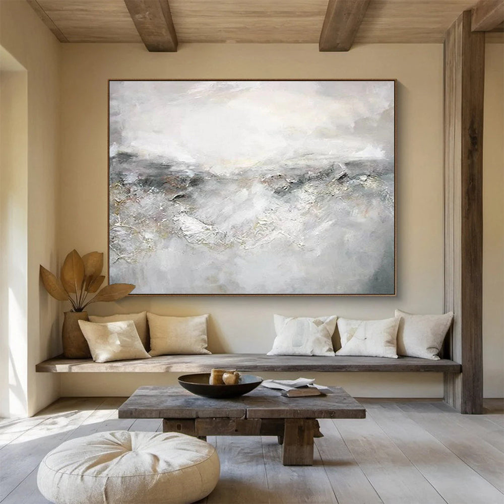 “Gray - White Abstract Mist” Abstract Oil Painting On Canvas DKH441