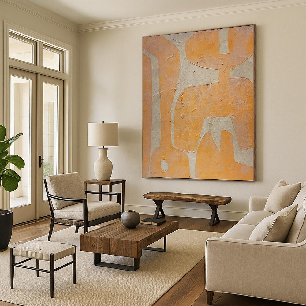 “Orange Geometric Forms” - Playful Abstract Painting On Canvas DKH1073