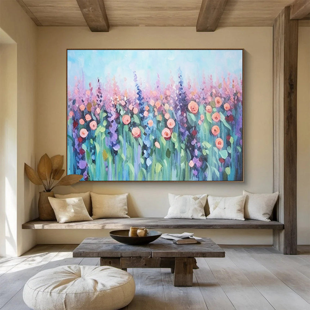 Pastel Flower Field - Impressionist Floral Painting On Canvas DLZ229