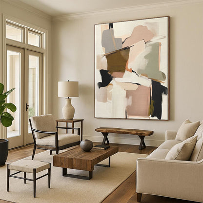 Muted Pink, Beige & Green Shapes, “Soft Modernity” - Abstract Geometric Acrylic Painting CT0755
