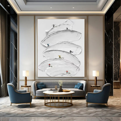 White Swipes & Skiers - Conceptual Thick - textured Acrylic Painting CT1360