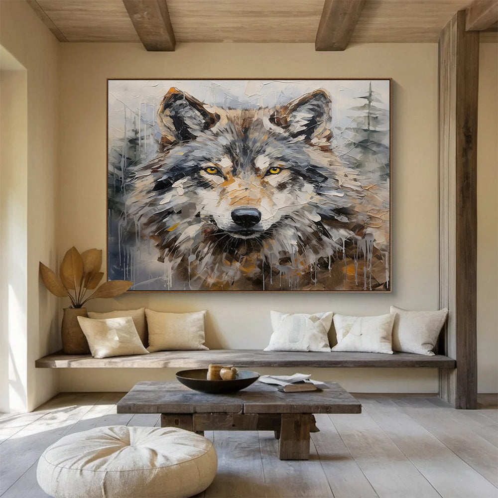 “Textured Wolf Portrait” Animal Painting On Canvas DLZ078