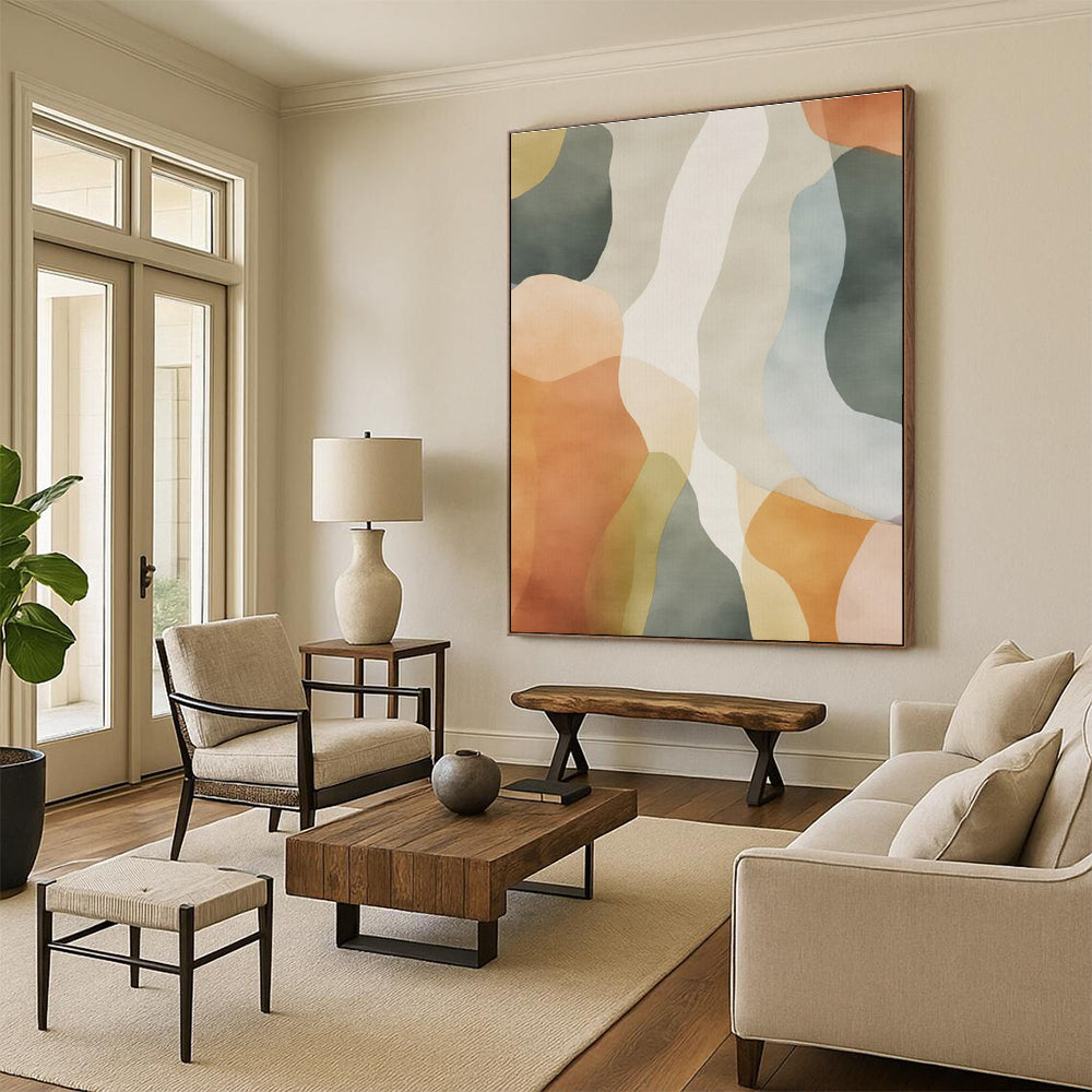 Soft Colorful Wavy Shapes, “Pastel Rhythms” - Abstract Organic Acrylic Painting CT0761