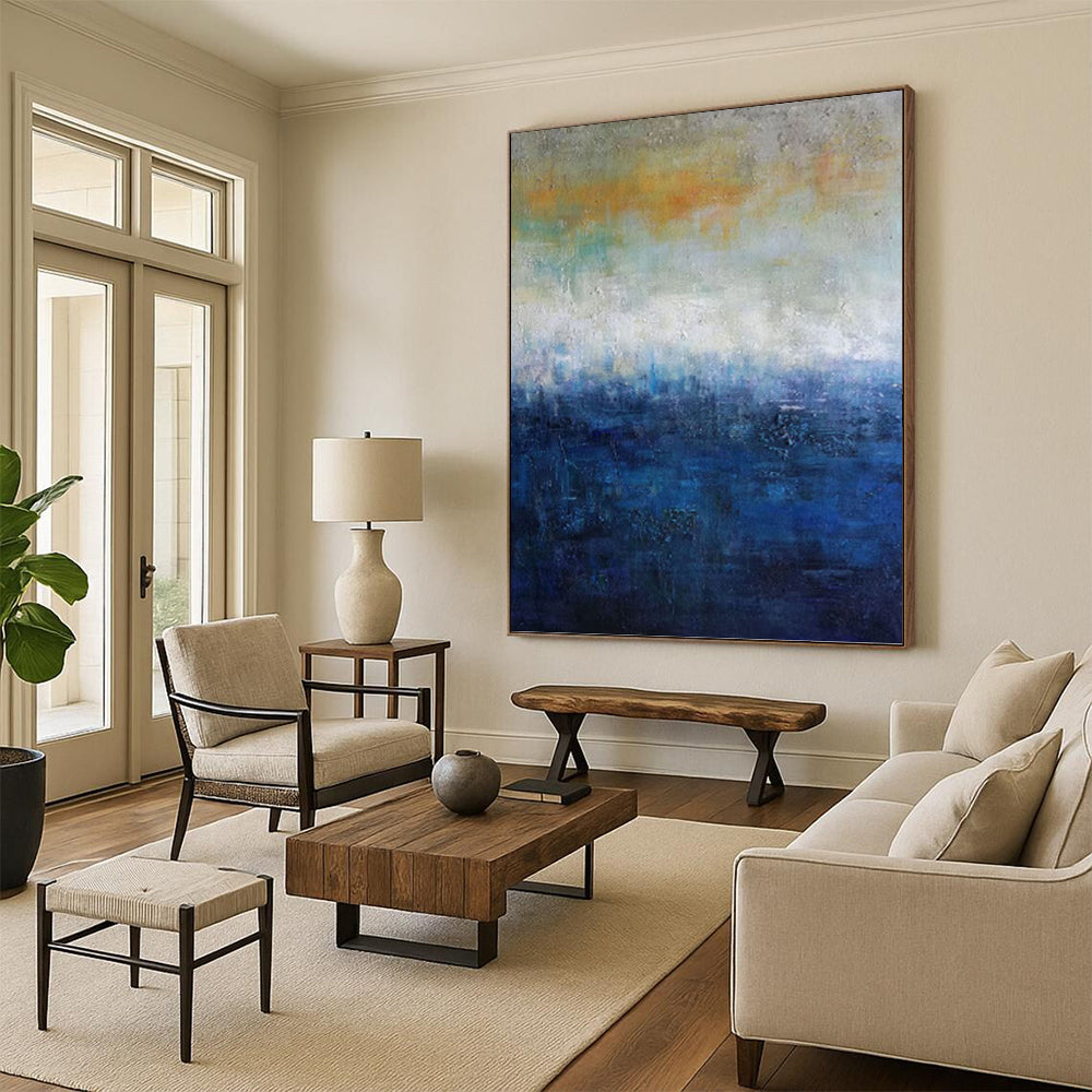“Gradient Horizons” - Blue and Orange Gradient Abstract Painting On Canvas DKH1559