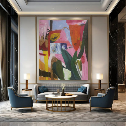 Pink - Purple - Orange Abstract Composition - Modern Abstract - Style Acrylic Painting CT1410