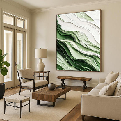 “Emerald and Ivory Waves” – Textured Abstract Acrylic Art CT2069