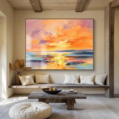 “Vibrant Sunset Seascape” Abstract Impasto Painting On Canvas DKH419