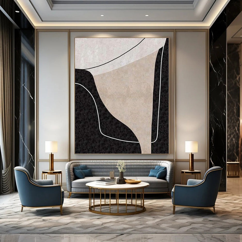 “Neutral Geometric Curves (Detail)” – Abstract Geometric Painting CT1105