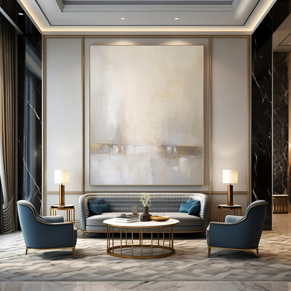 Soft Neutrals with Gold Hints - Minimalist Abstract Oil On Canvas CT1299