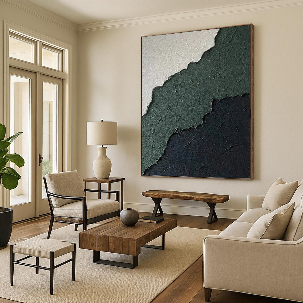 “Ragged Green & Black Textures” - Green, Black & White Textured Abstract Painting On Canvas DKH1218