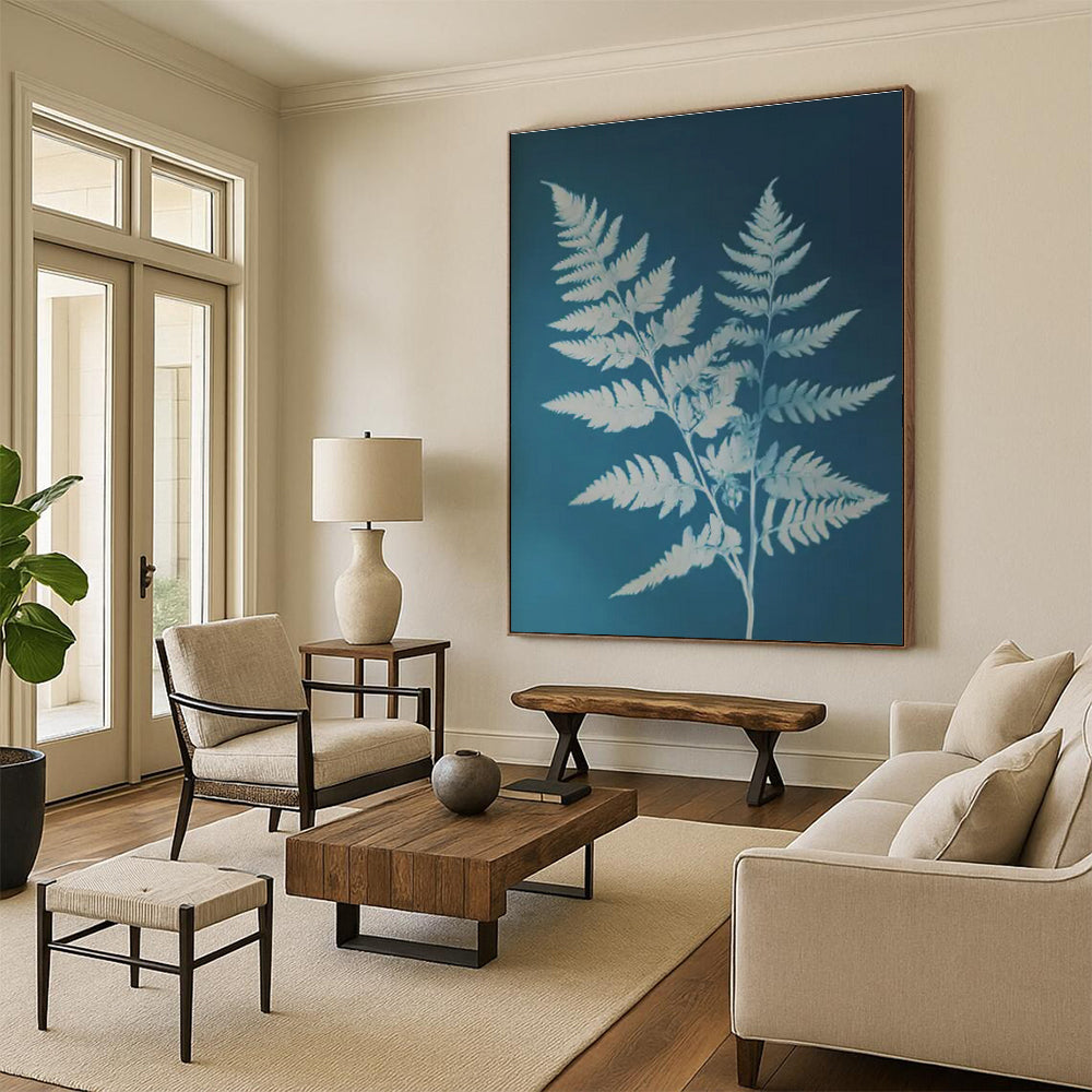 “Cyanotype Fern: Blue - White Botanical Print” ，Botanical Cyanotype Art CT0874