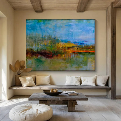 “Colorful Abstract Landscape” Abstract Post - Impressionist Painting On Canvas DKH390