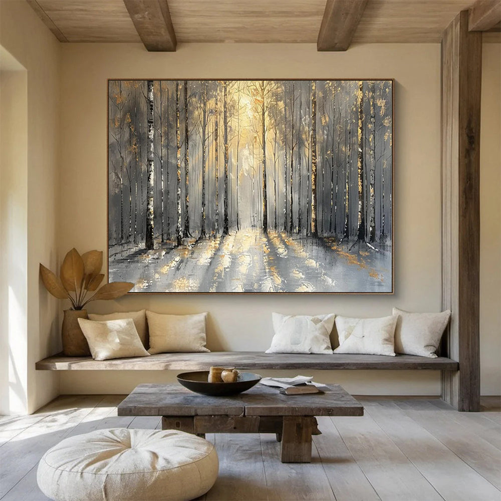“Golden - Accented Forest Path” - Mystical Landscape Painting On Canvas DKH802
