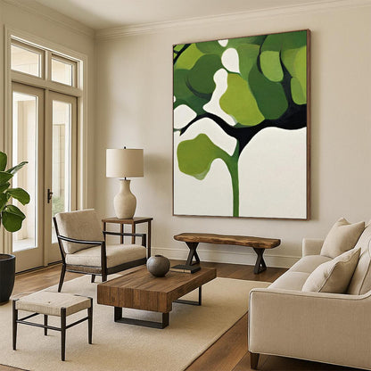 Green & White Botanical Shapes - Minimalist Plant - Inspired Painting On Canvas CT2254