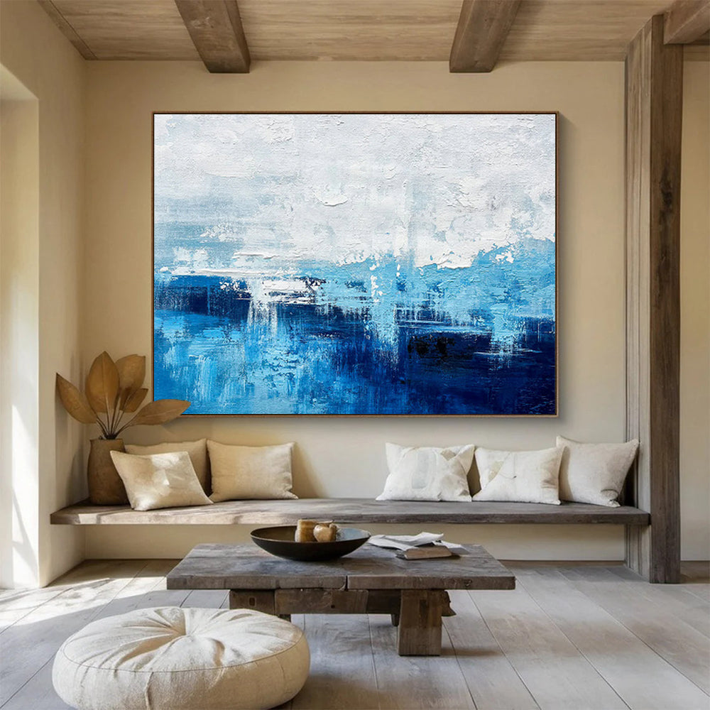 Blue and White Coastal Abstract Painting On Canvas DKH275
