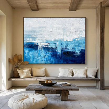 Blue and White Coastal Abstract Painting On Canvas DKH275