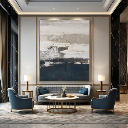 “Gray - White & Dark Blue Layered Textures” – Abstract Layered Painting CT0984