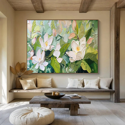“Impasto White Magnolias” - Delicate Botanical Painting On Canvas DKH836