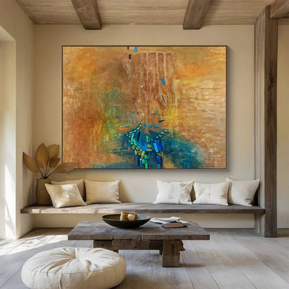 “Brown, Blue & Green Abstract Cascade” Abstract Surrealist Painting On Canvas DKH388
