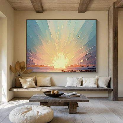 Radiant Sunset Burst Over Water Painting On Canvas DKH665