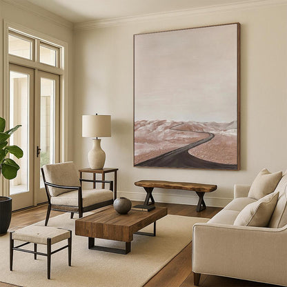 “Minimalist Desert Road Landscape” - Serene Landscape Painting On Canvas DKH1123