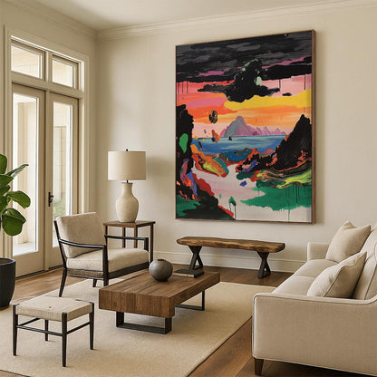 “Surreal Colorful Landscape” - Psychedelic - Inspired Abstract Painting On Canvas DTP107