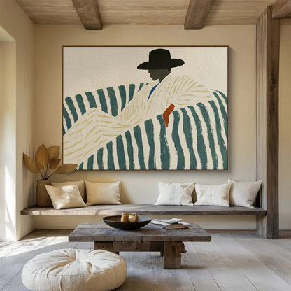 Man on Striped Sofa Stylish Portrait Painting On Canvas DKH229