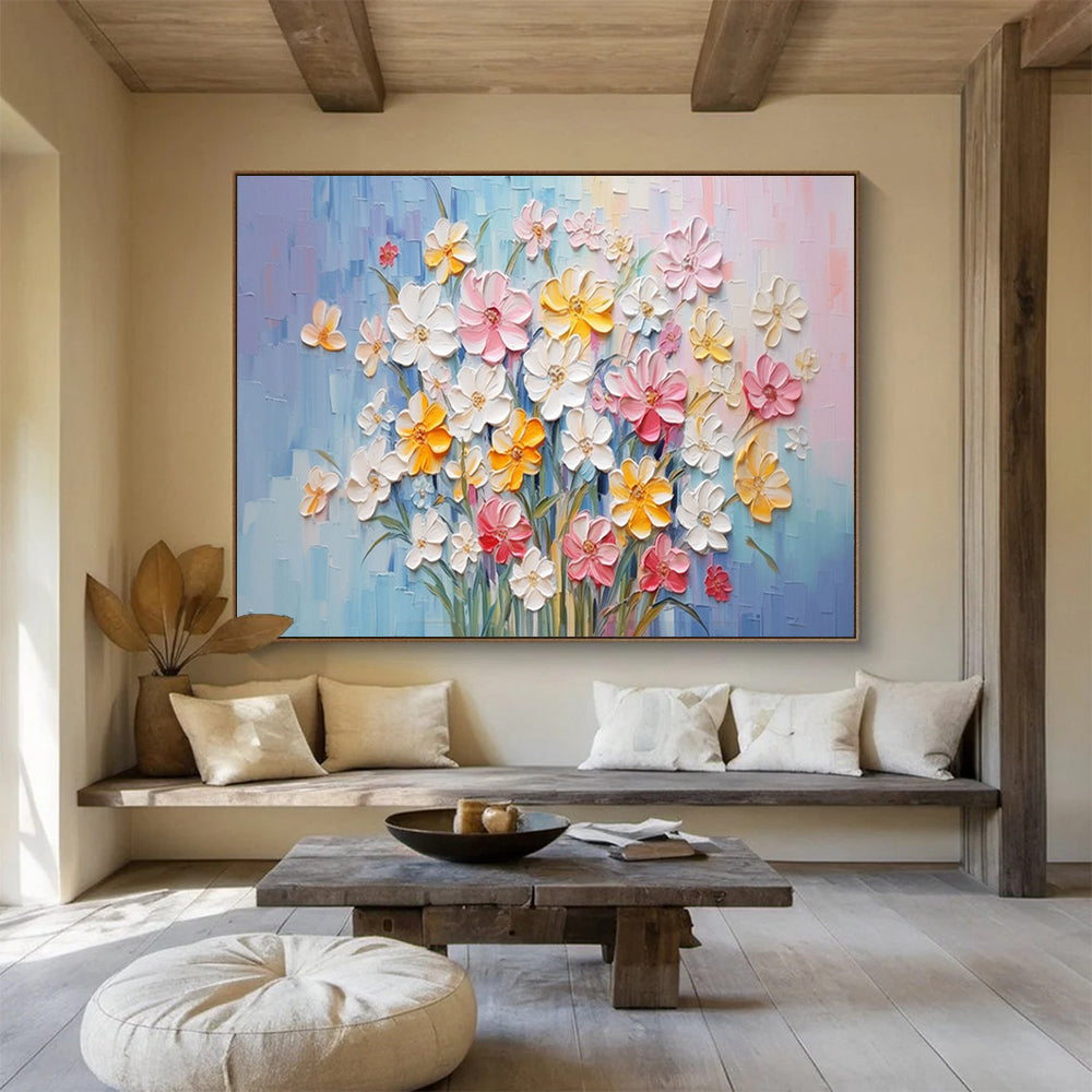 Pastel Flower Bouquet - Impasto Floral Painting On Canvas DLZ210