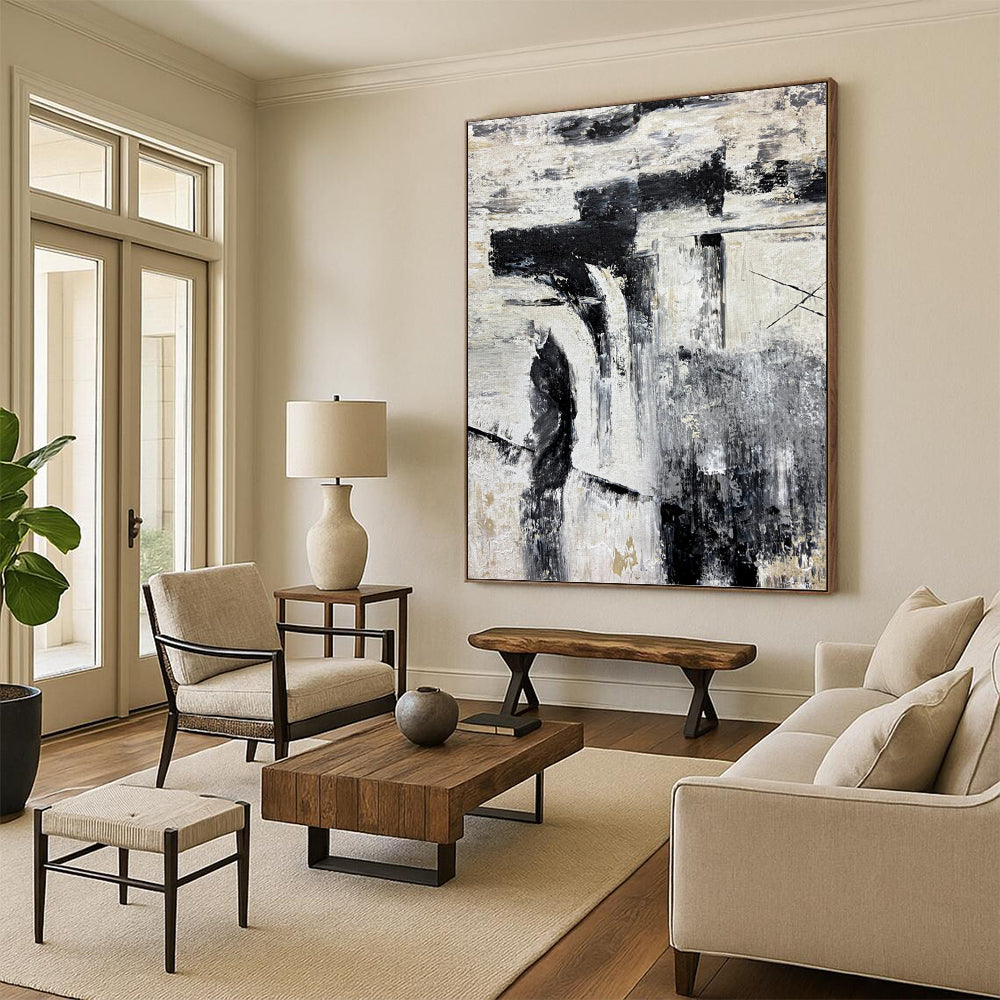 “Grayscale Abstract Composition” - Minimalist Geometric - Inspired Painting On Canvas DKH1680