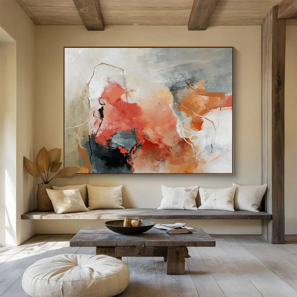 “Coral - Gray Abstract Emotions” Abstract Acrylic Painting On Canvas DKH515