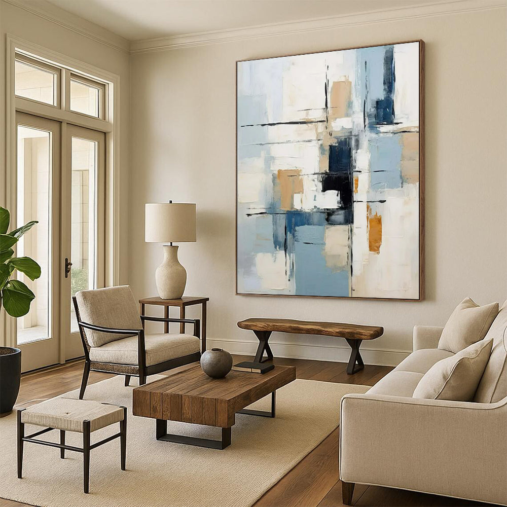 “Geometric Abstract in Neutrals & Blues” - Abstract Painting On Canvas CT2342