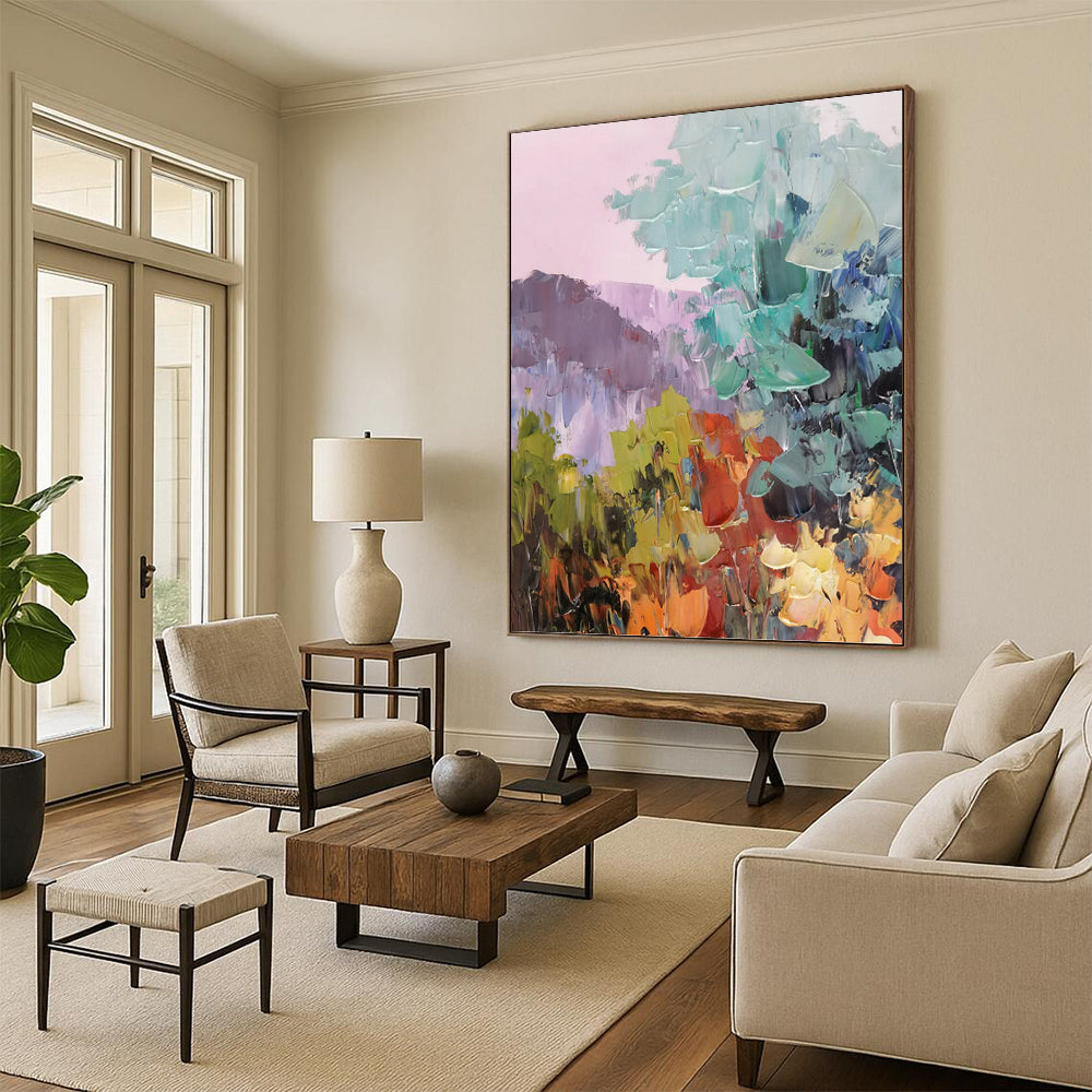 Pastel Mountainscape in Soft Hues - Impressionistic Landscape Painting On Canvas DKH1278