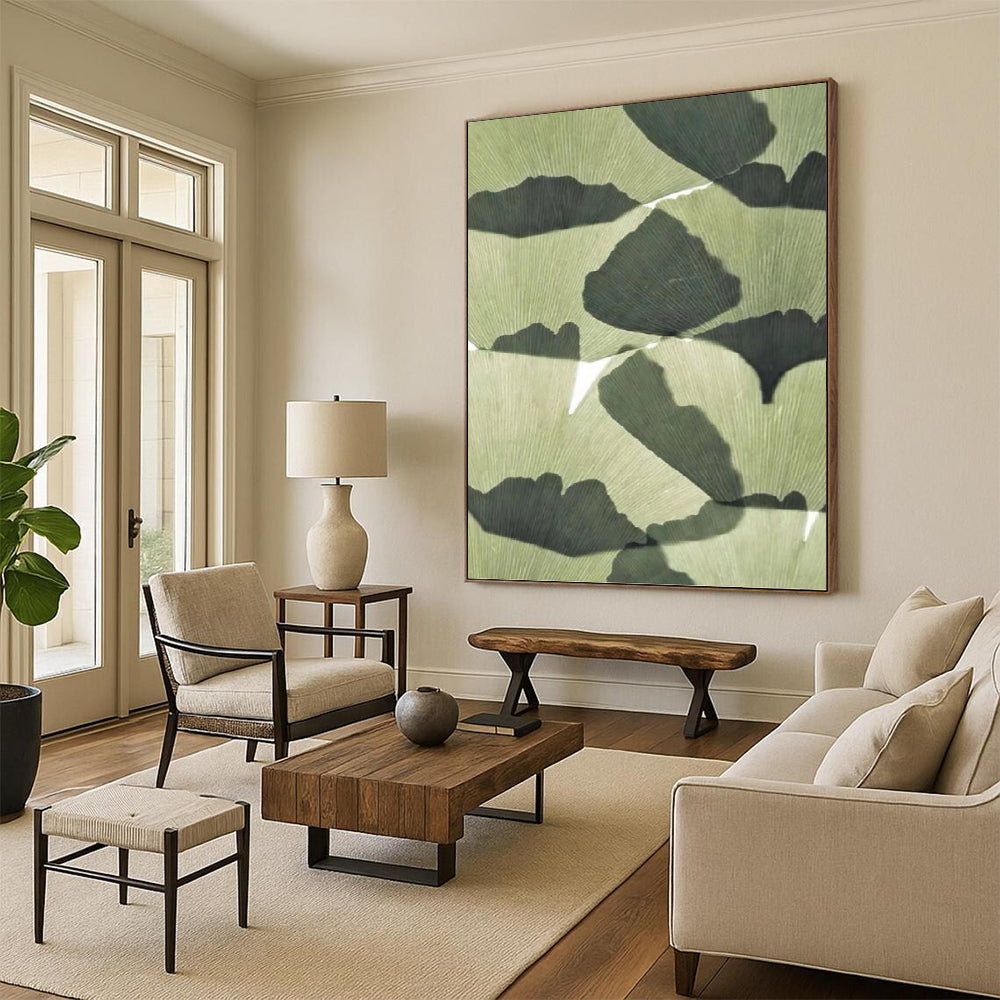 “Ginkgo Leaf Shadows” - Nature - Inspired Abstract Painting On Canvas DKH1070