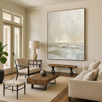 “Neutral Textured Seascape” - Abstract Painting On Canvas CT2360