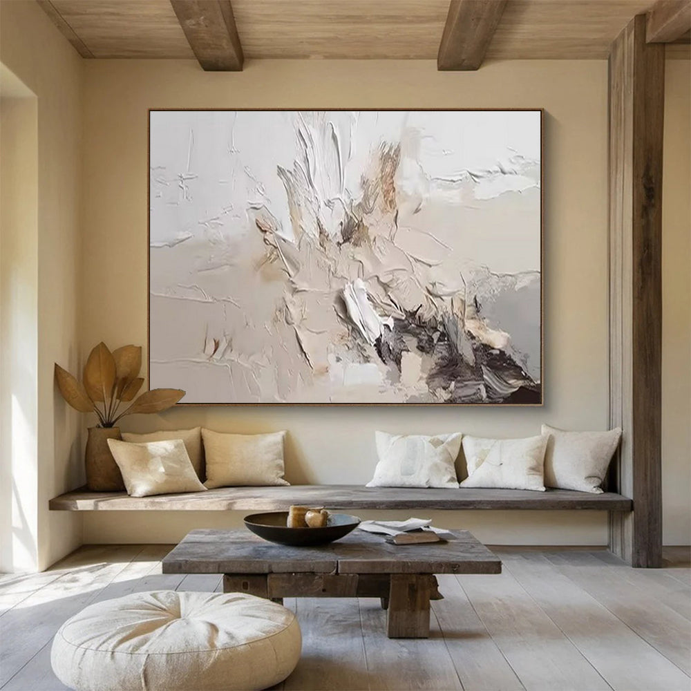Textured Neutral Explosion - Abstract Impasto Painting On Canvas DKH618