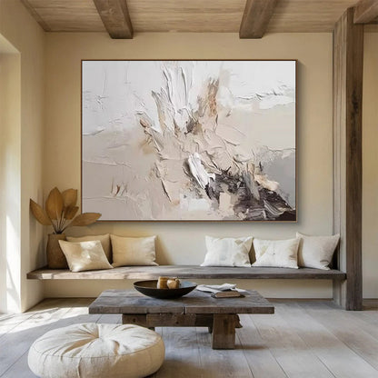 Textured Neutral Explosion - Abstract Impasto Painting On Canvas DKH618