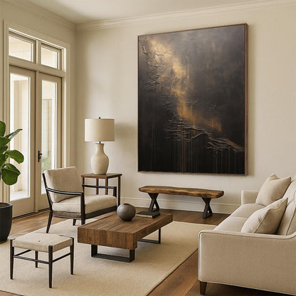 “Dark Textured Abstraction” - Dramatic Impasto Painting On Canvas DKH1663