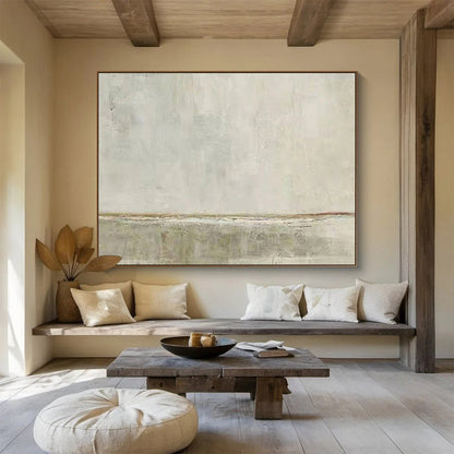 “Subtle Horizon” - Gray, Brown, White Minimalist Landscape Painting On Canvas DKH736