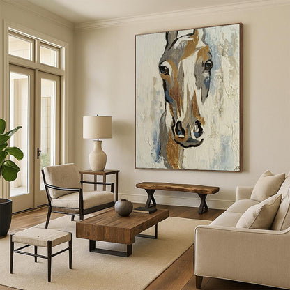 “Gilded Equine Glimpse” - Gold - Accented Horse Head Painting On Canvas CT2186