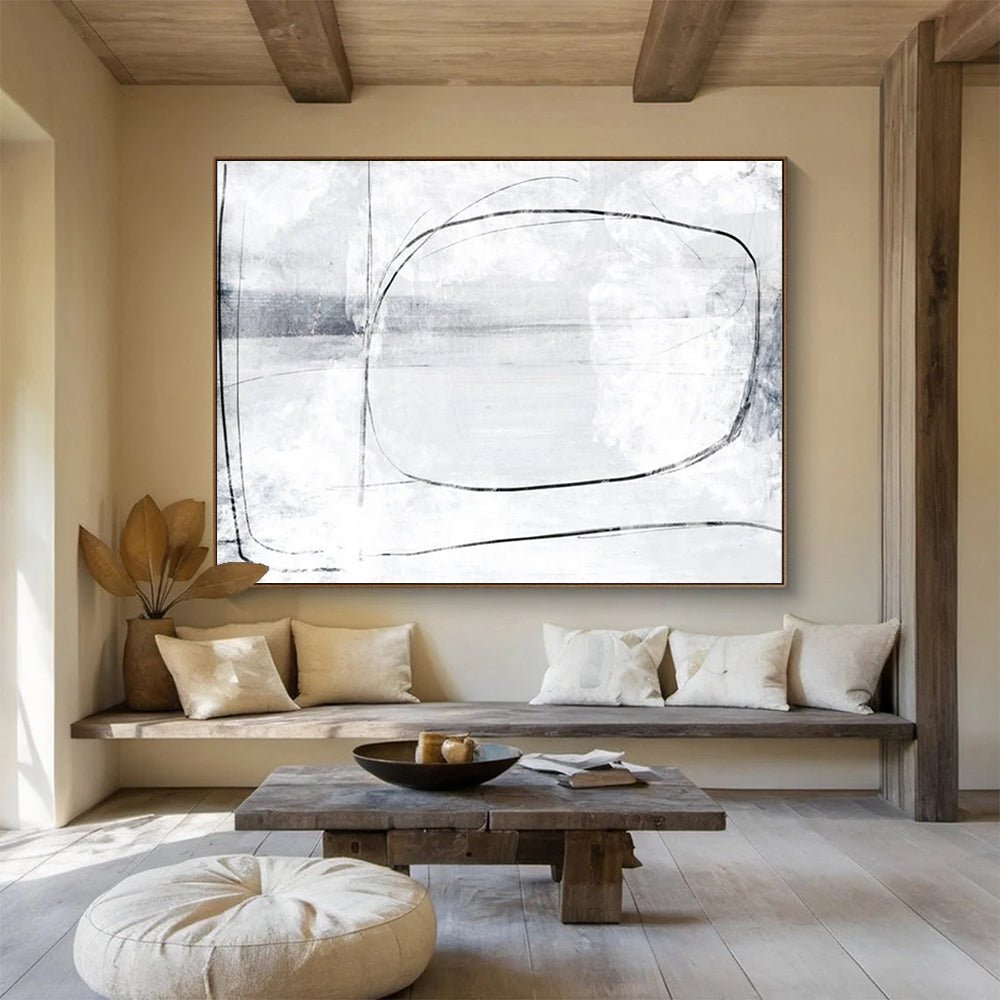 “Minimalist Black - and - White Lines” Abstract Drawing - style Painting On Canvas DLZ140