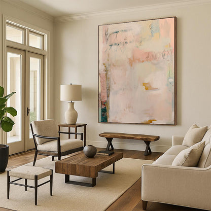 “Soft Pastel Hues, Abstract Layers” - “Dreamy Whispers”，Abstract Acrylic Painting CT0684