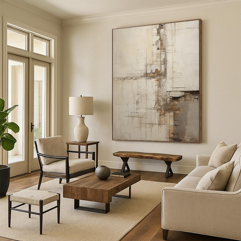 Textured Neutrals Abstract Grid - Abstract Painting On Canvas DKH1319