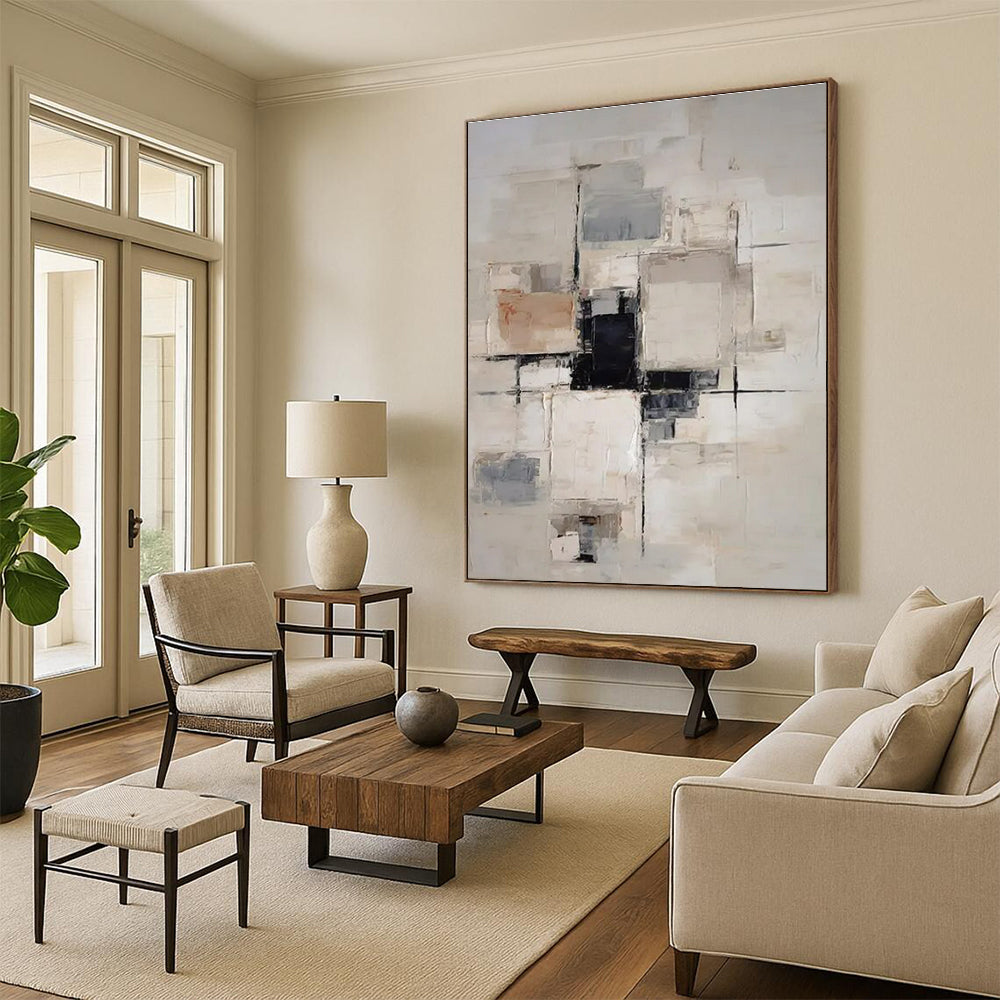 “Geometric Neutral Mosaic” ，Abstract Cubist - Inspired Art CT0868