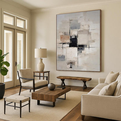 “Geometric Neutral Mosaic” ，Abstract Cubist - Inspired Art CT0868