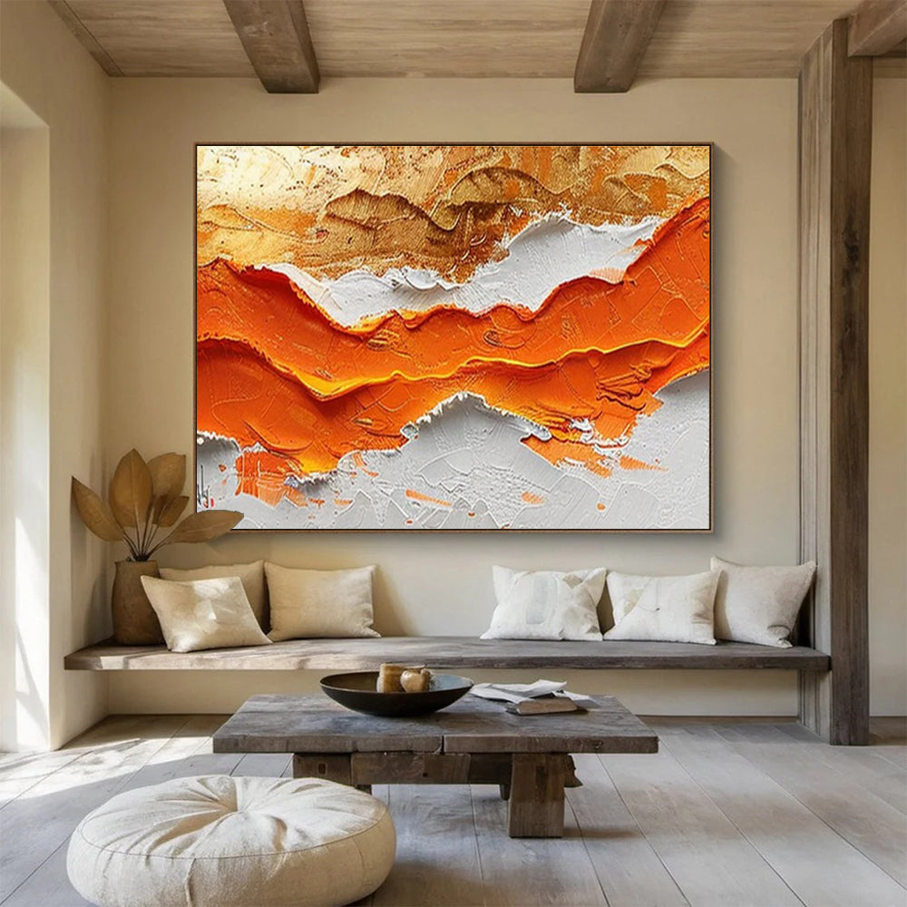 “Orange - Gold Textured Peaks” Abstract Impasto Painting On Canvas DKH464