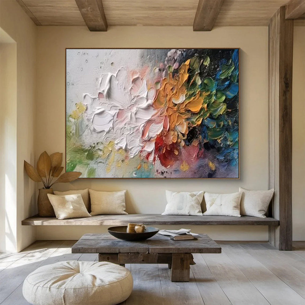 “Textured Blooms” - Multicolor, Thick - Stroked Floral Abstract Painting On Canvas DKH700