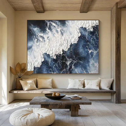 Textured Blue and White Waves - Impasto Seascape Painting On Canvas DLZ250