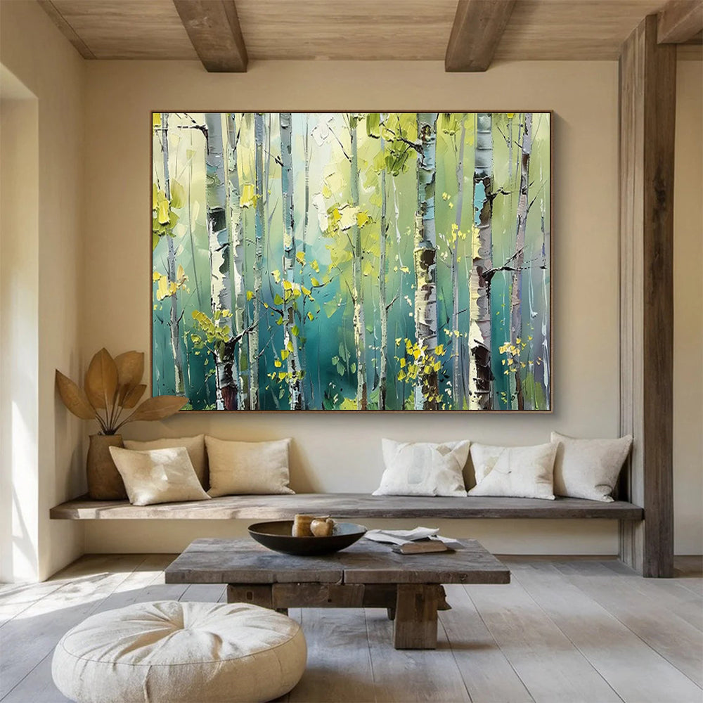 Sunlit Birch Forest Painting On Canvas DKH670