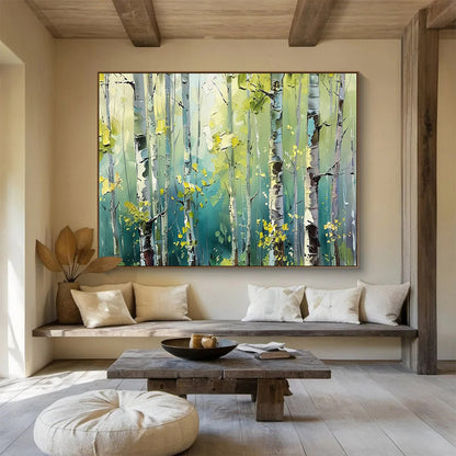 Sunlit Birch Forest Painting On Canvas DKH670