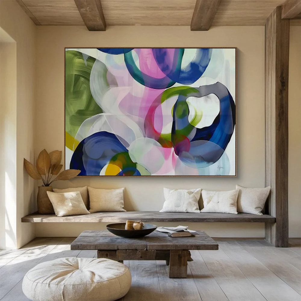 “Colorful Overlapping Circles” Abstract Acrylic Painting On Canvas DKH473